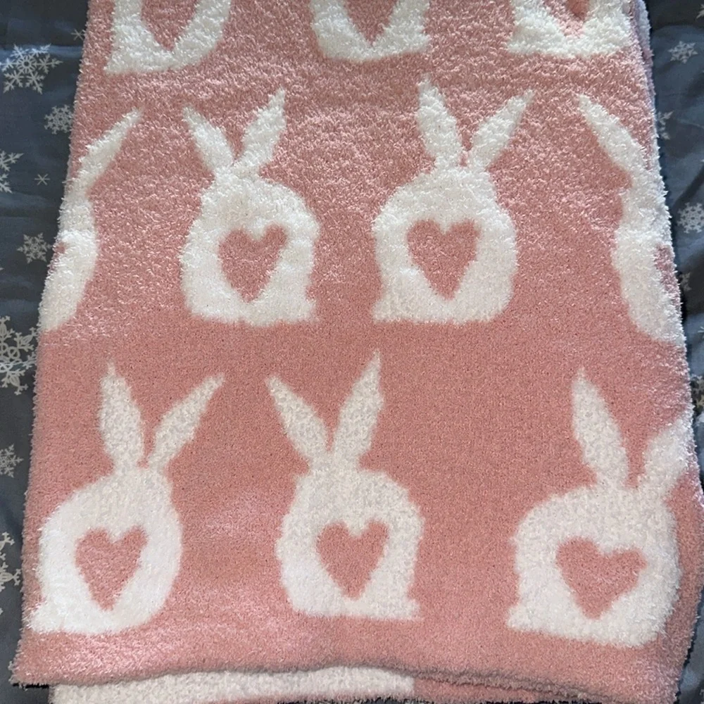 Reversible pink Easter bunny throw blanket